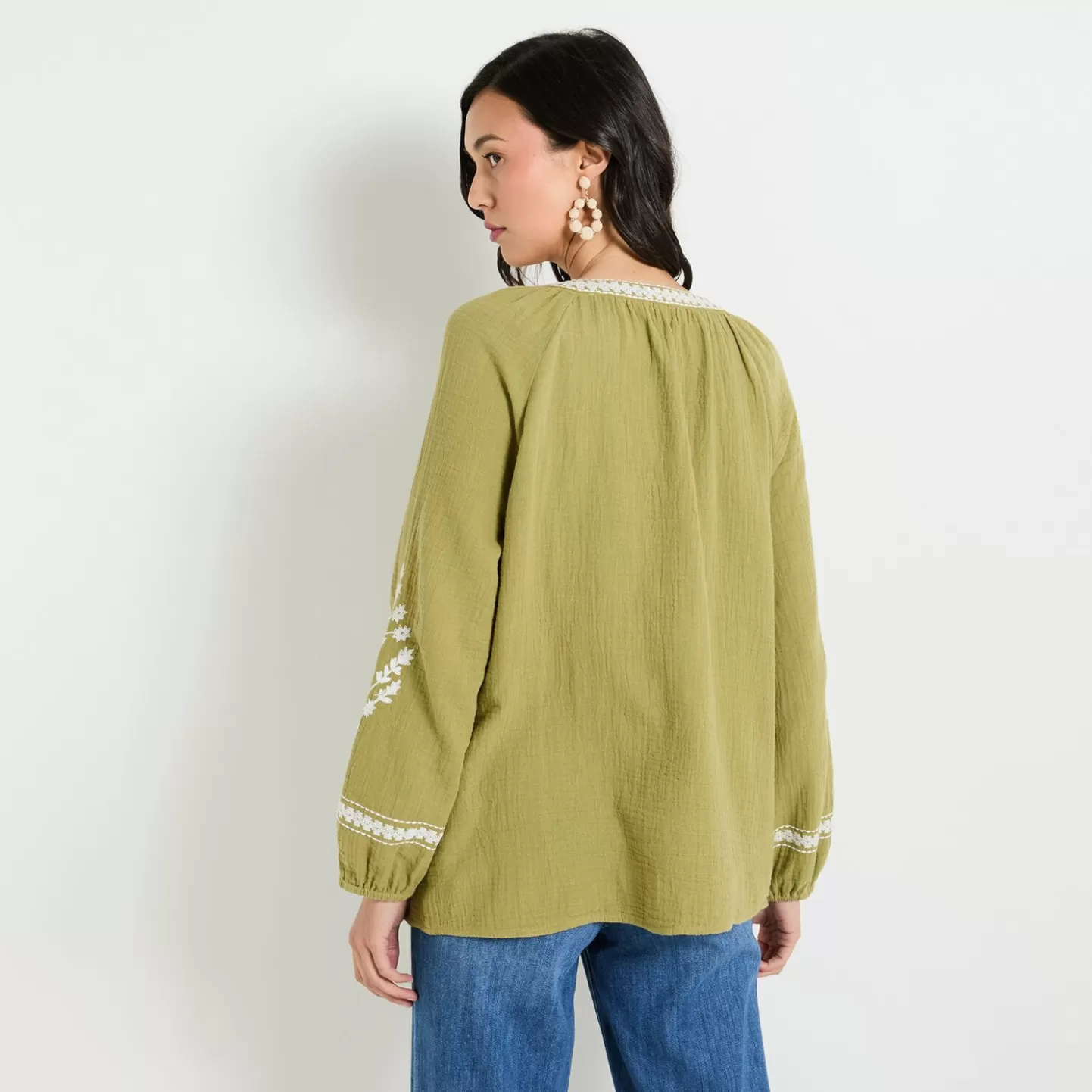 Grain de Malice Blouse Brodée Col V Femme- Chemisiers & Blouses