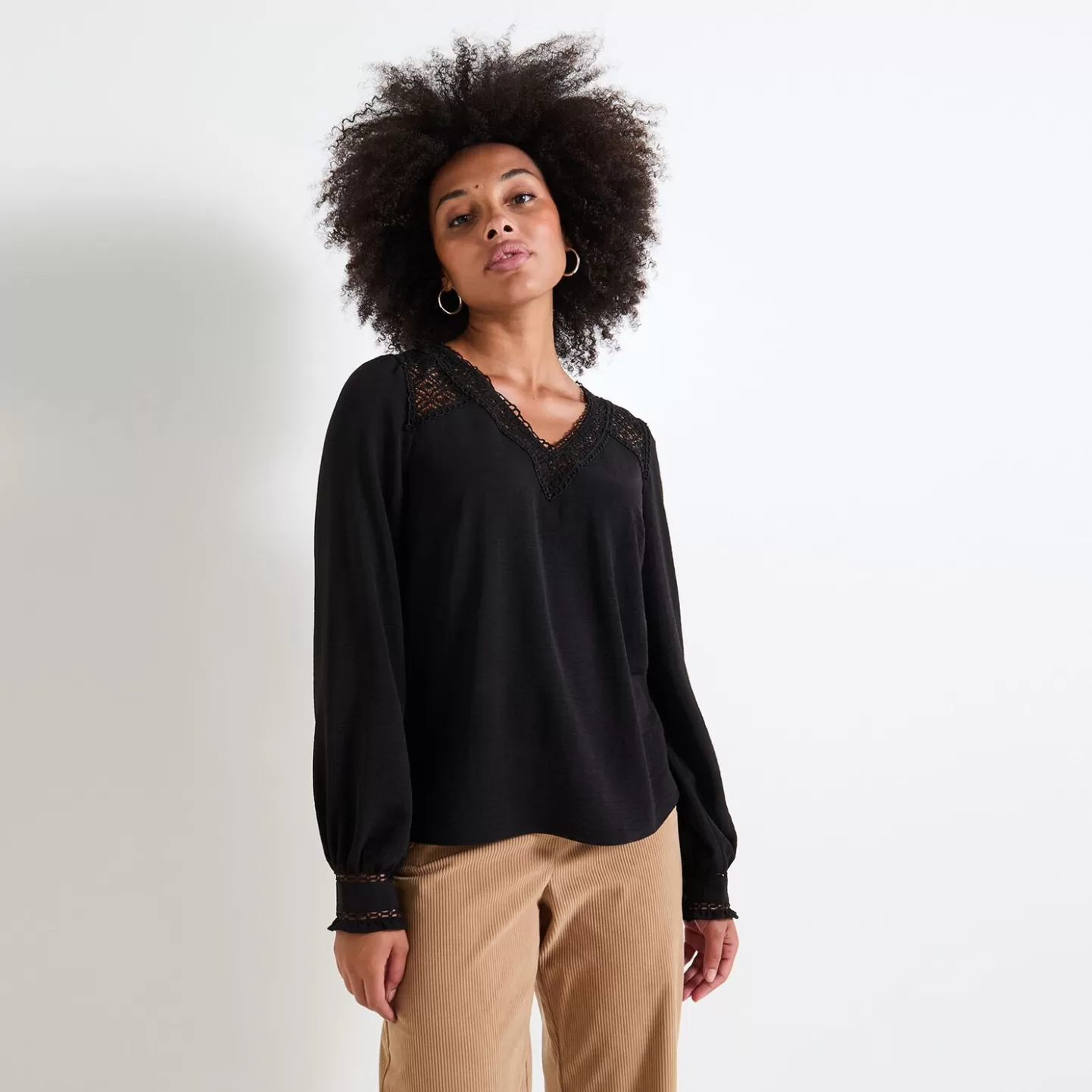 Grain de Malice Blouse Col V Femme- Chemisiers & Blouses