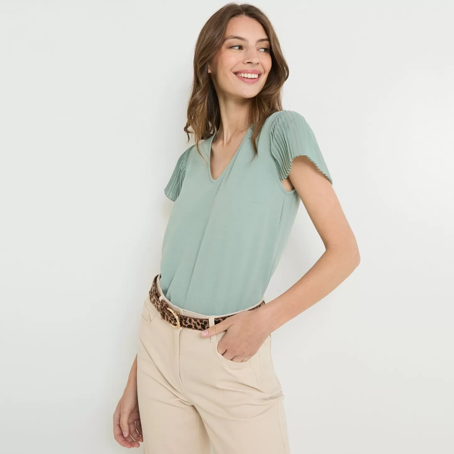 Grain de Malice Blouse Col V Femme- Chemisiers & Blouses