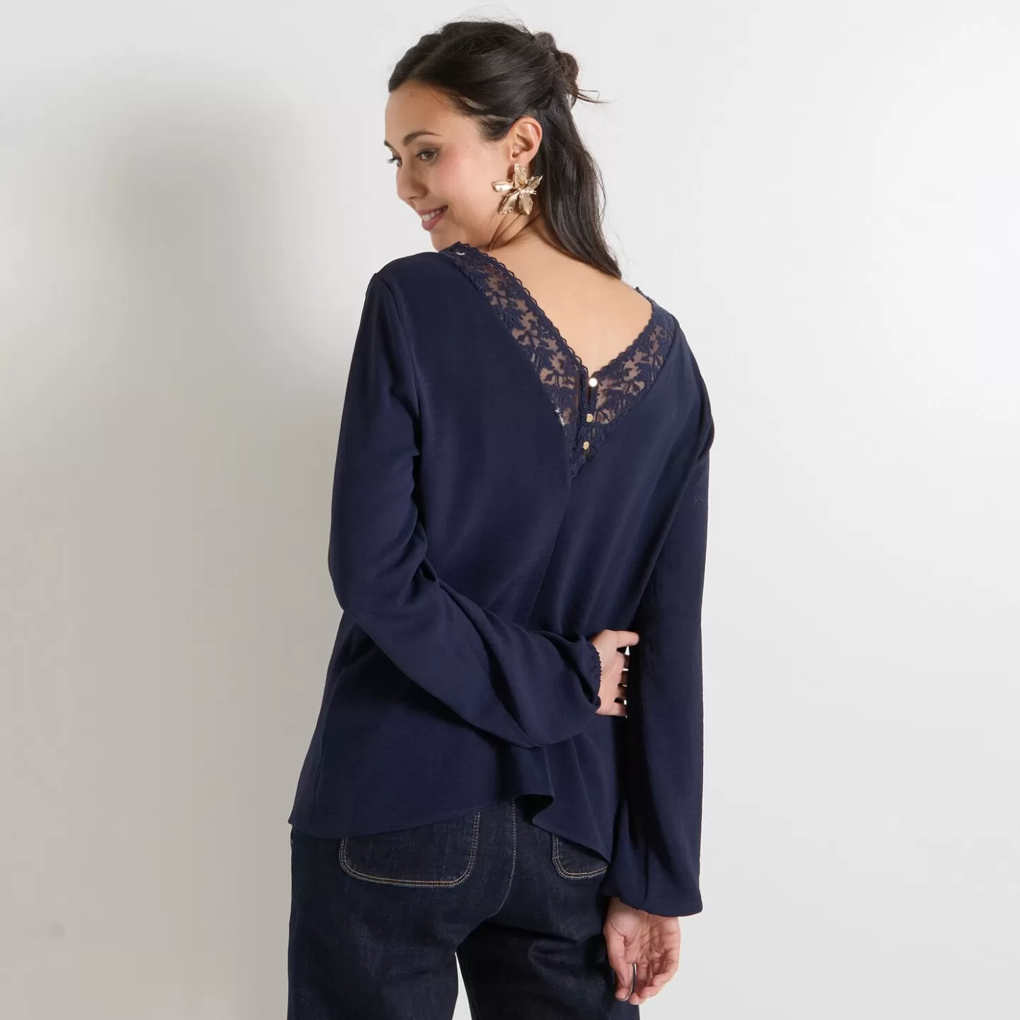 Grain de Malice Blouse Col V Manches Longues Femme- Chemisiers & Blouses