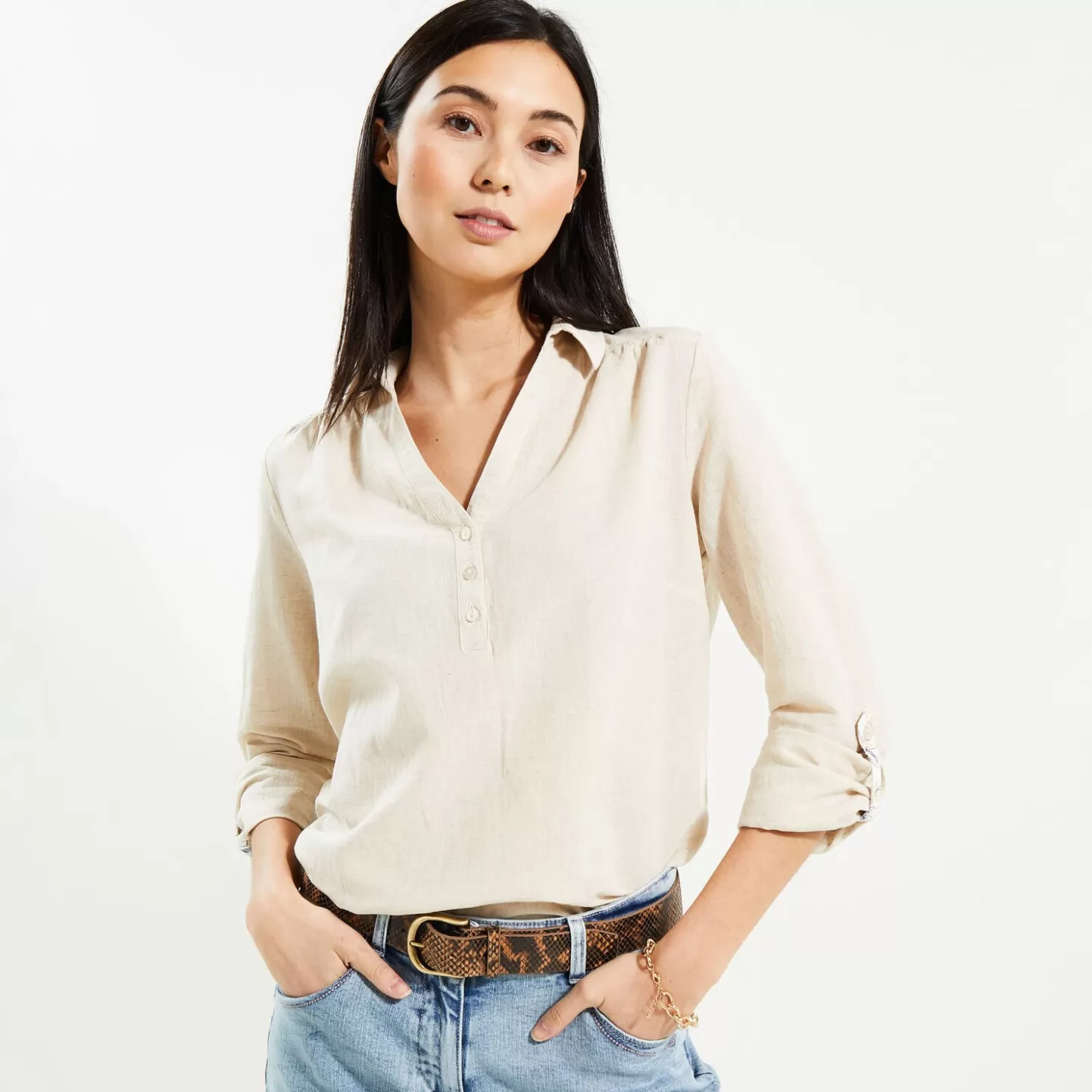 Grain de Malice Blouse En Coton Et Lin Femme- Chemisiers & Blouses