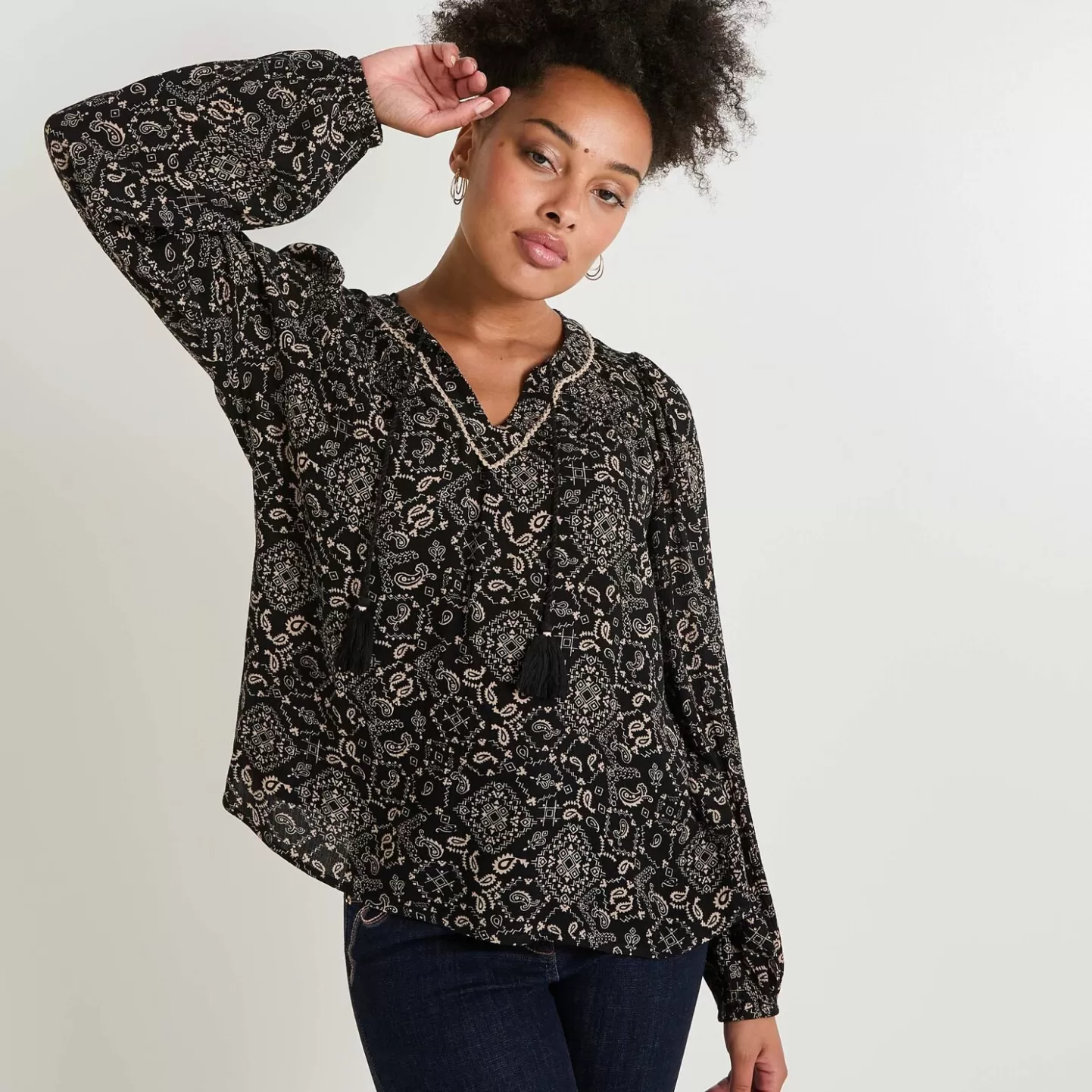 Grain de Malice Blouse Imprimée Col V Femme- Chemisiers & Blouses