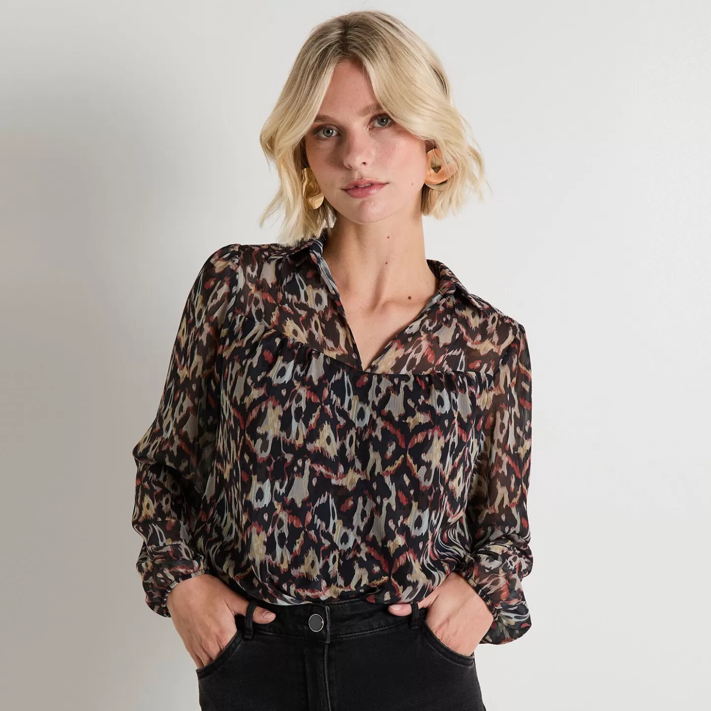 Grain de Malice Blouse Imprimée Col V Femme- Chemisiers & Blouses