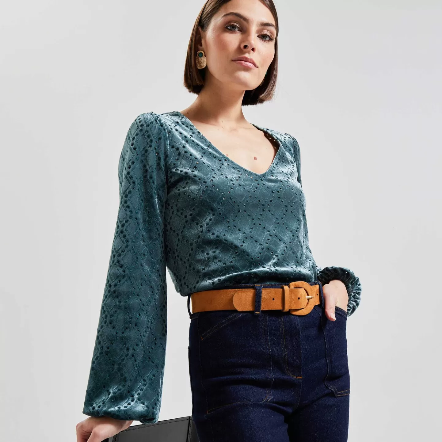 Grain de Malice Blouse Velours Femme- Chemisiers & Blouses