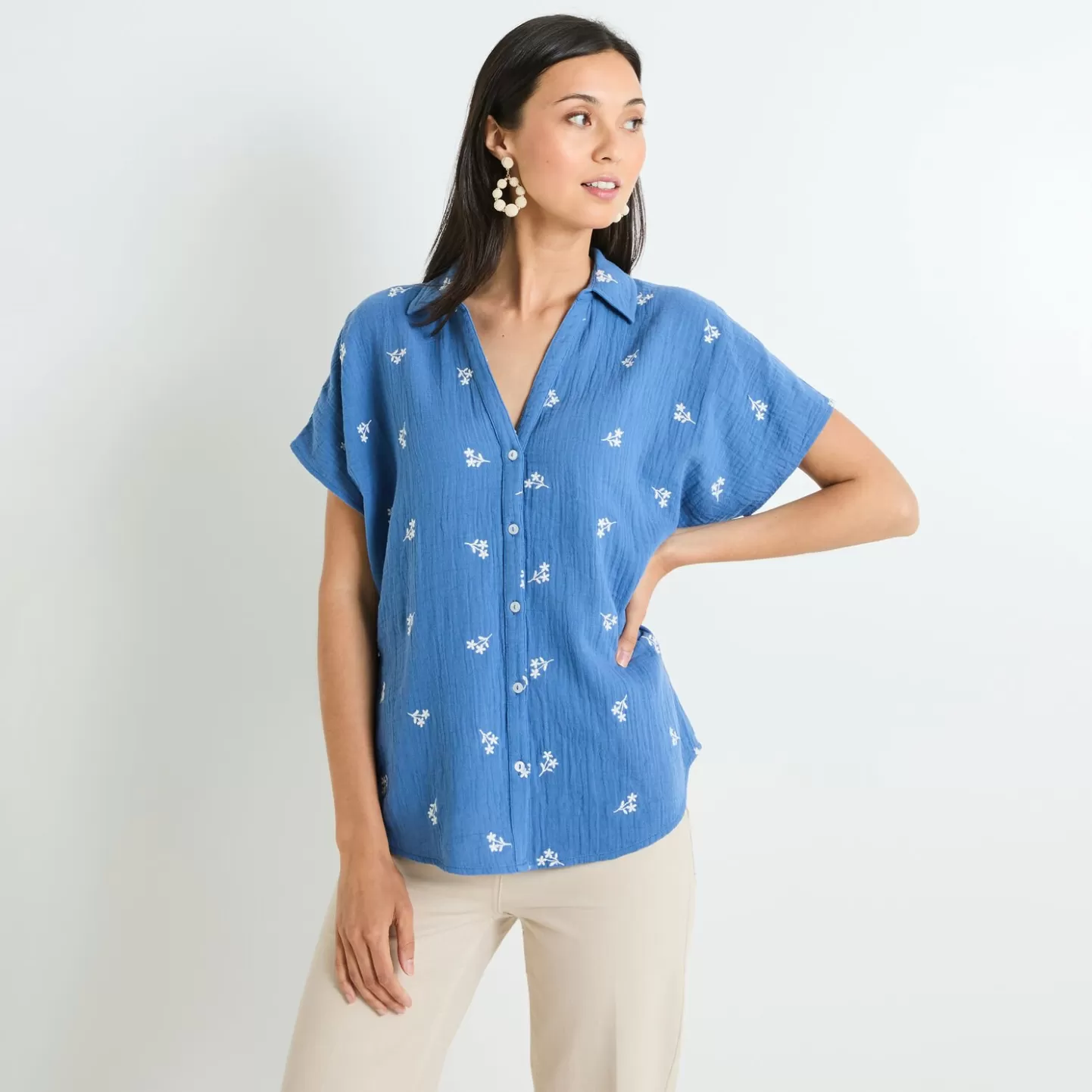 Grain de Malice Chemise Brodée Femme- Chemisiers & Blouses