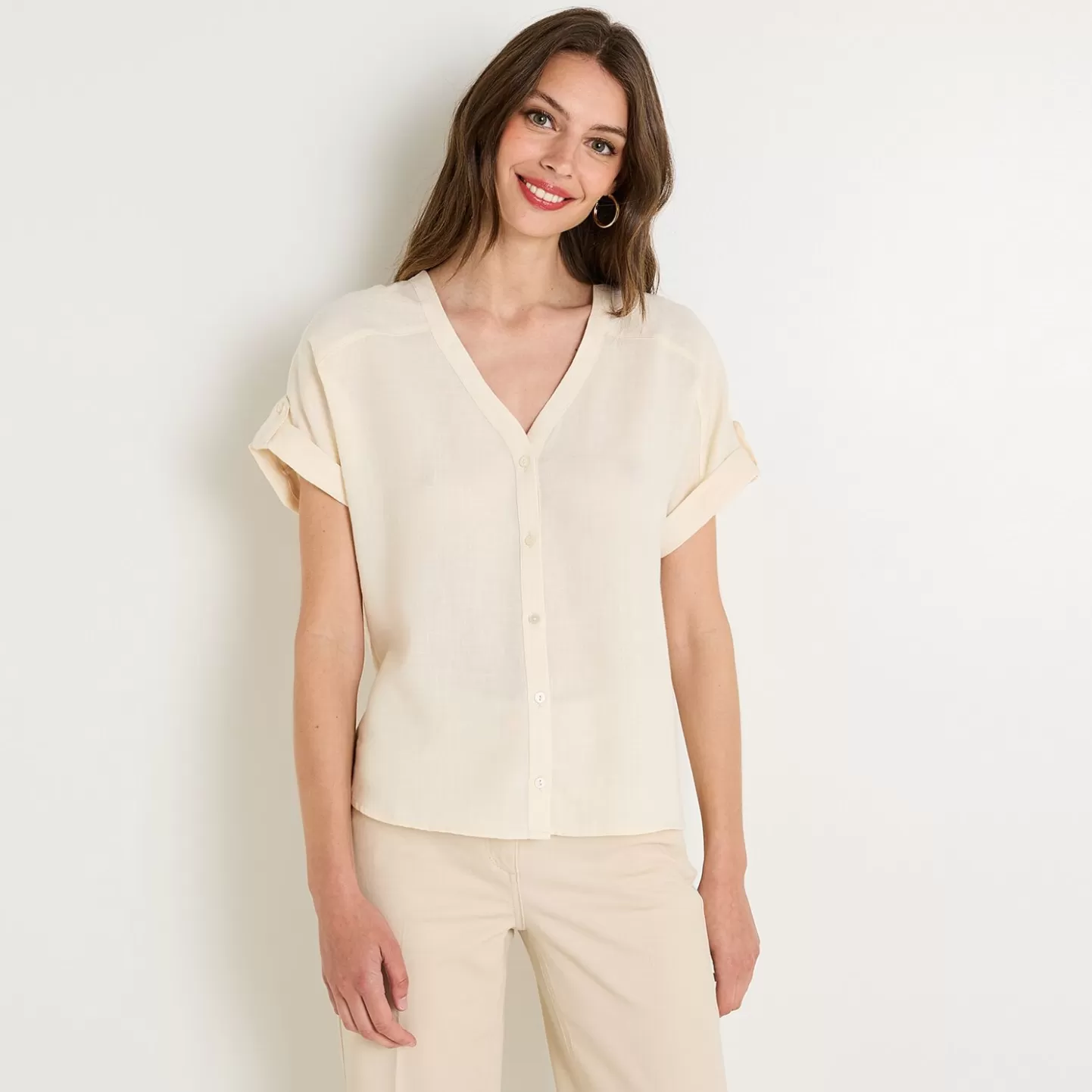 Grain de Malice Chemise Manches Courtes Femme- Chemisiers & Blouses