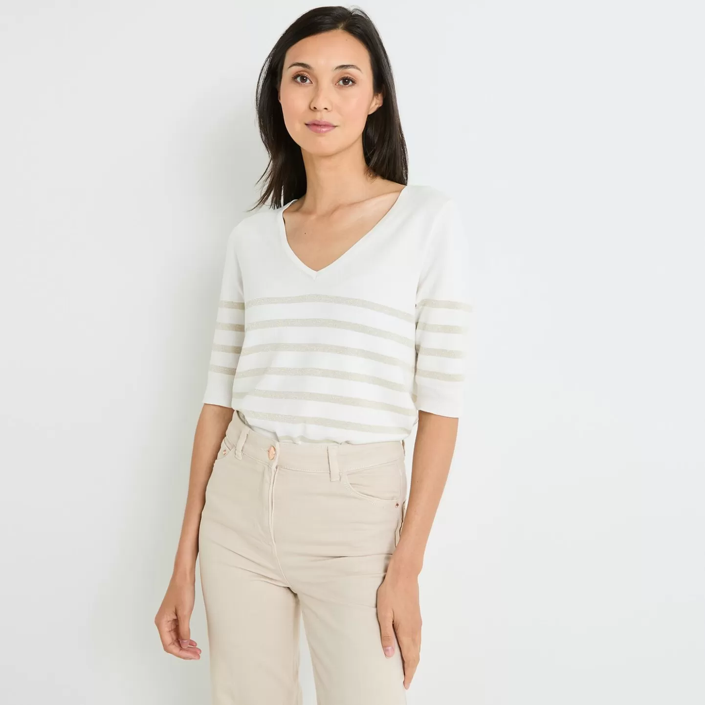 Grain de Malice Pull à s Col V Femme- Pulls & Sweats