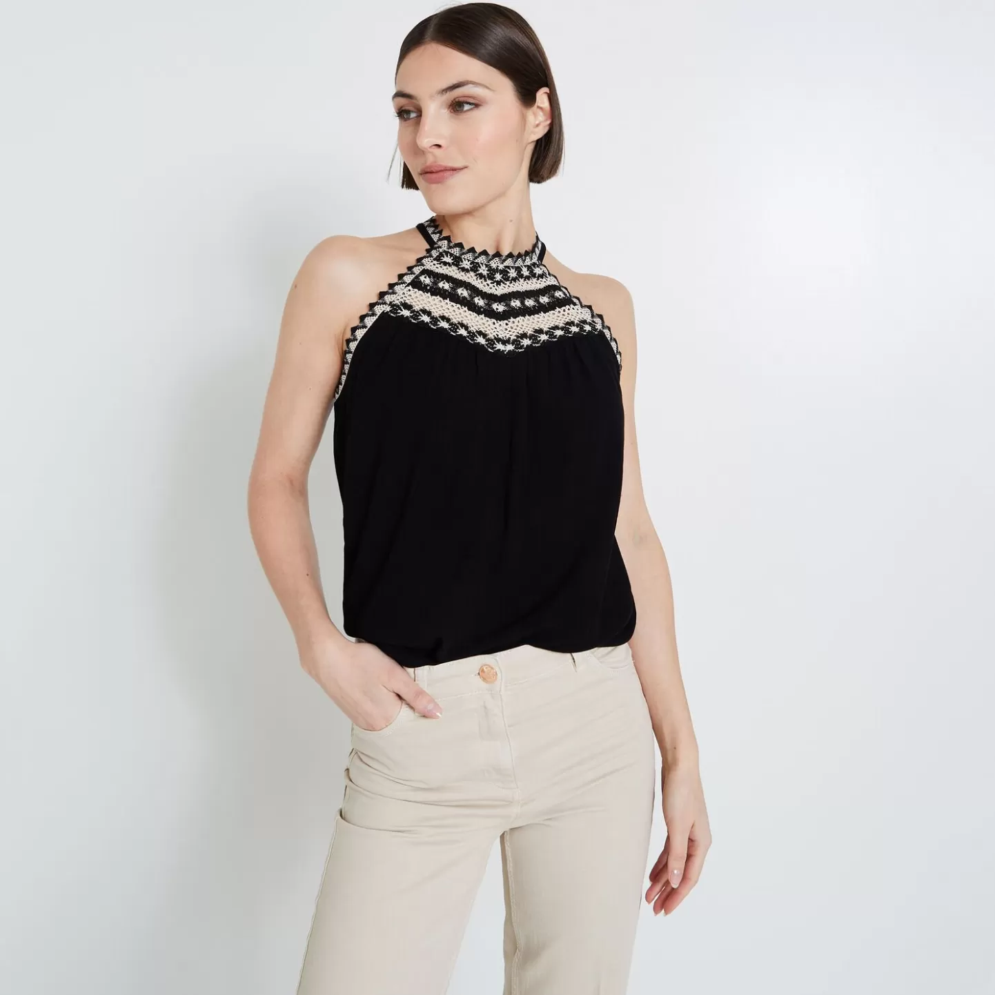 Grain de Malice Top Détails Crochet Femme- T-Shirts & Tops | Chemisiers & Blouses