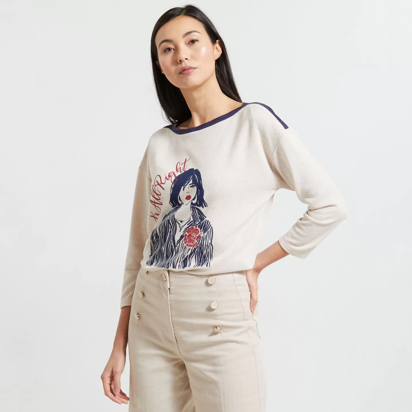 Grain de Malice T-Shirt Doudou Col Bateau Femme- Pulls & Sweats